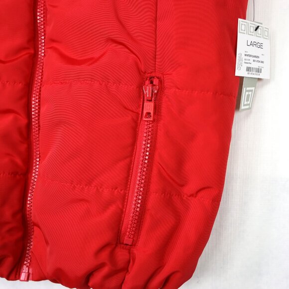 Liz Claiborne Red Quilted Puffer Vest Size L Large Fur Trim Hood Zipper - Picture 11 of 12